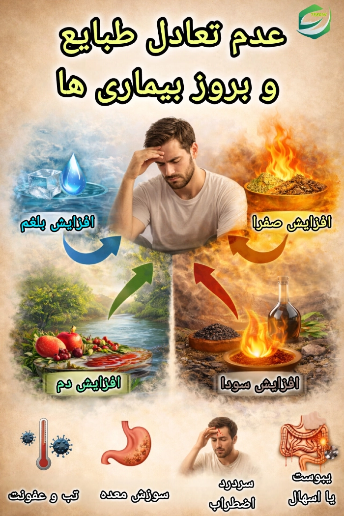 عدم تعادل طبایع و بروز بیماری ها