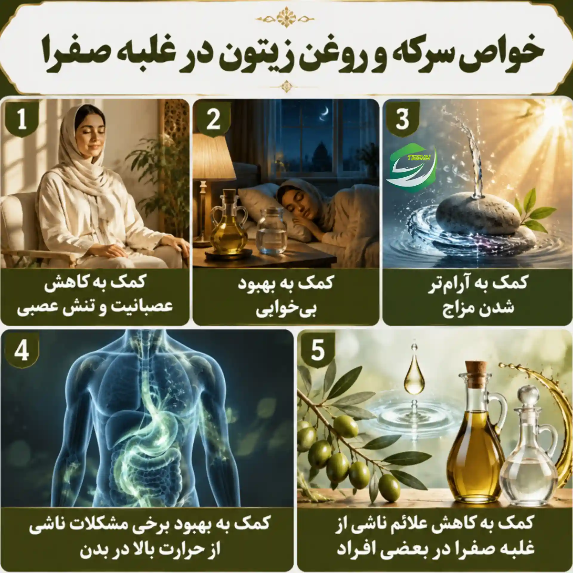 خواص سرکه و روغن زیتون در غلبه صفرا