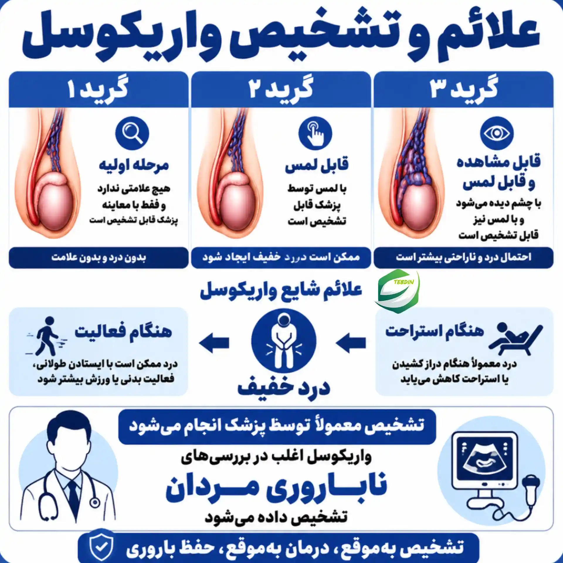 علائم و تشخیص واريكوسل