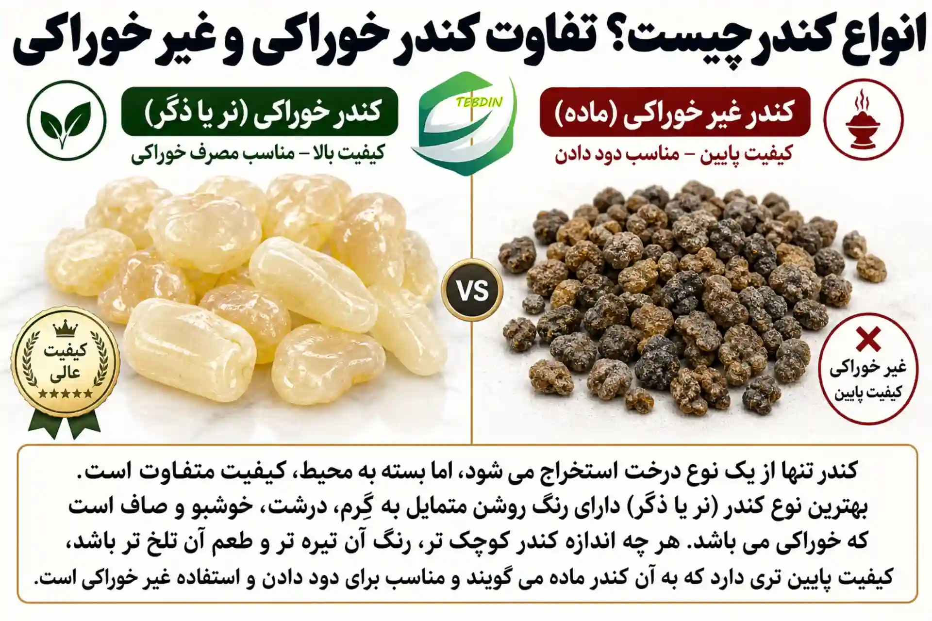 انواع کندر چیست ؟تفاوت کندر خوراکی و غیر خوراکی