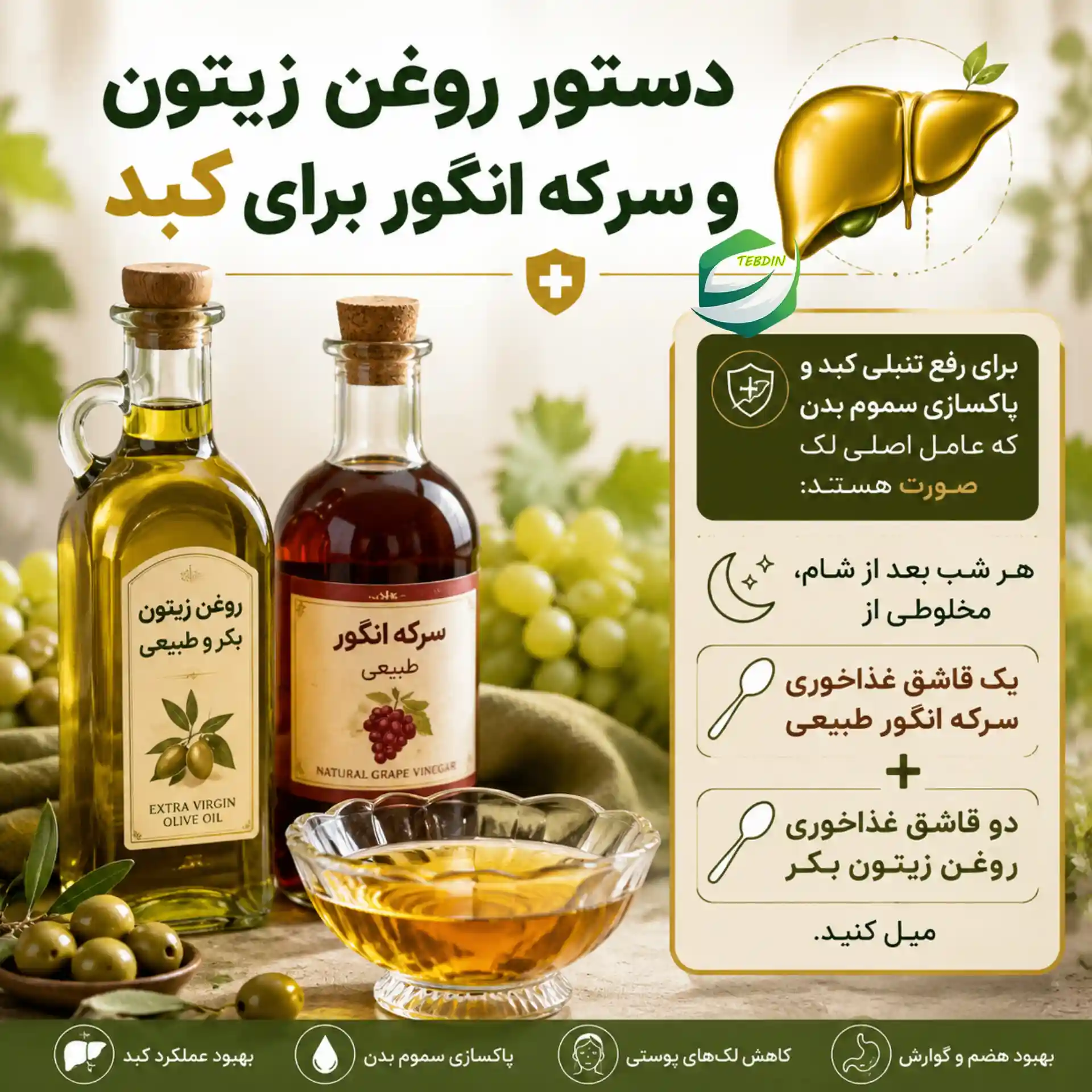 دستور روغن زیتون و سرکه انگور برای کبد